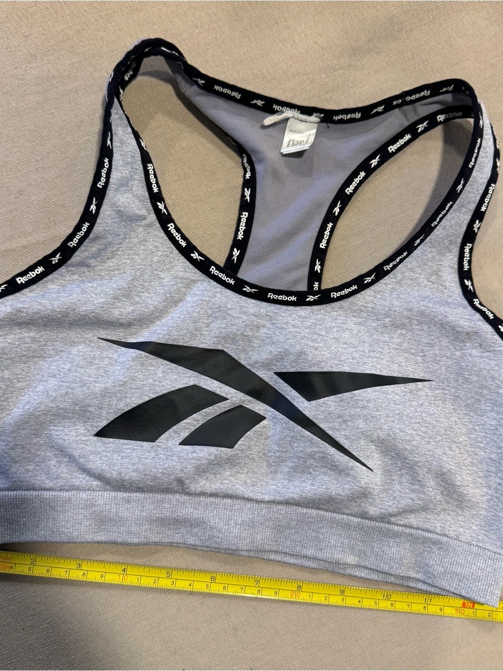 Reebok Gray and Black Logo Racerback Sports Bra